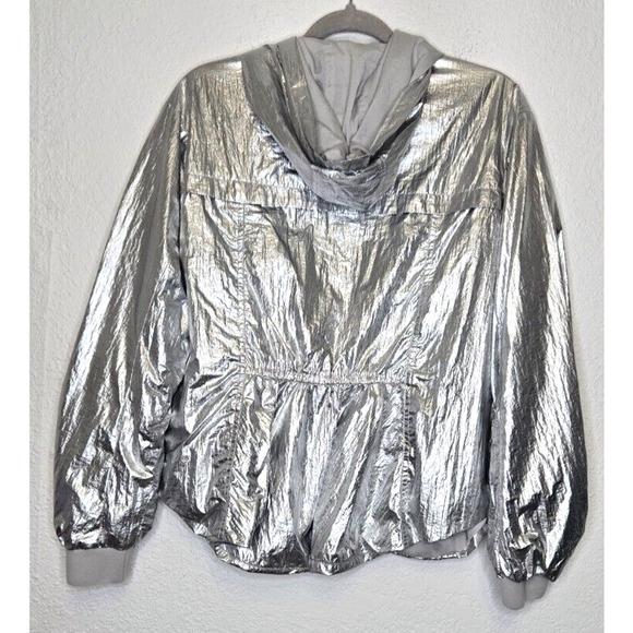 Metallic Bomber Jacket 14 Silver Hoodie Chromecore Rave Festival Futuristic Y2K - Picture 2 of 8